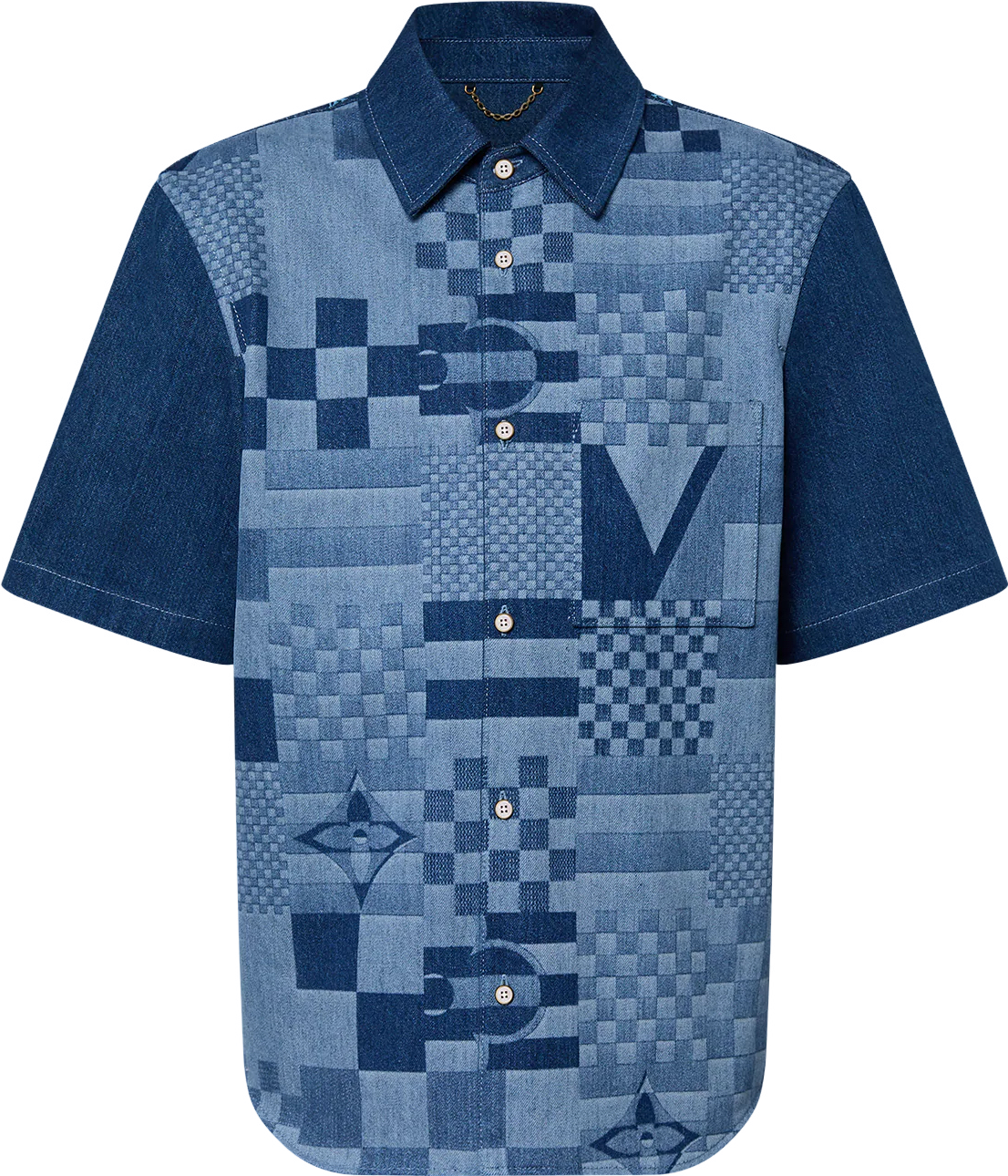 Chemise lv  manches courtes imprimée en denim