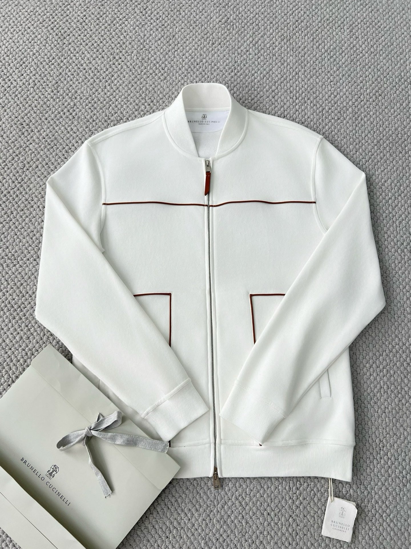 BRUNELLO CUCI Techno Cotton Zip-up Hoodie In White