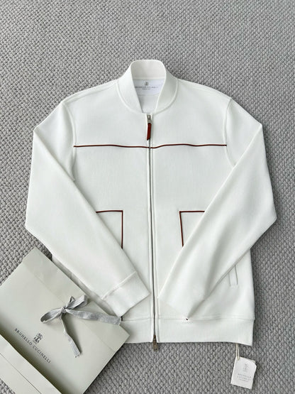 BRUNELLO CUCI Techno Cotton Zip-up Hoodie In White