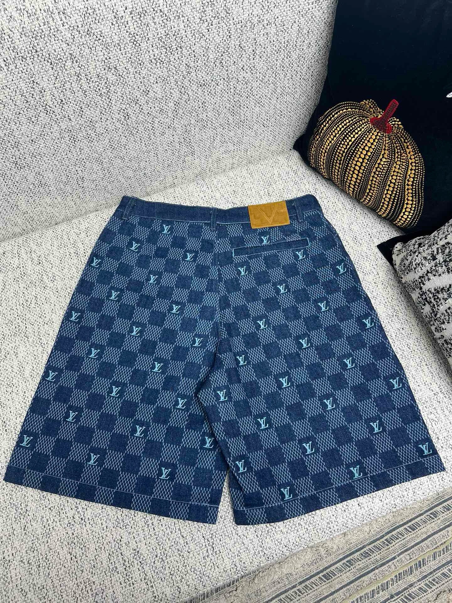 Chemise lv  manches courtes imprimée en denim