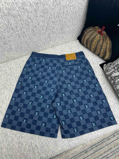 Chemise lv  manches courtes imprimée en denim