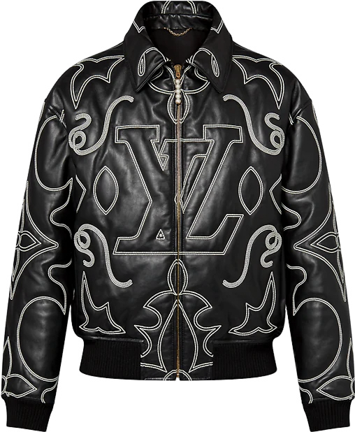 Bomber brodé en cuir Lv