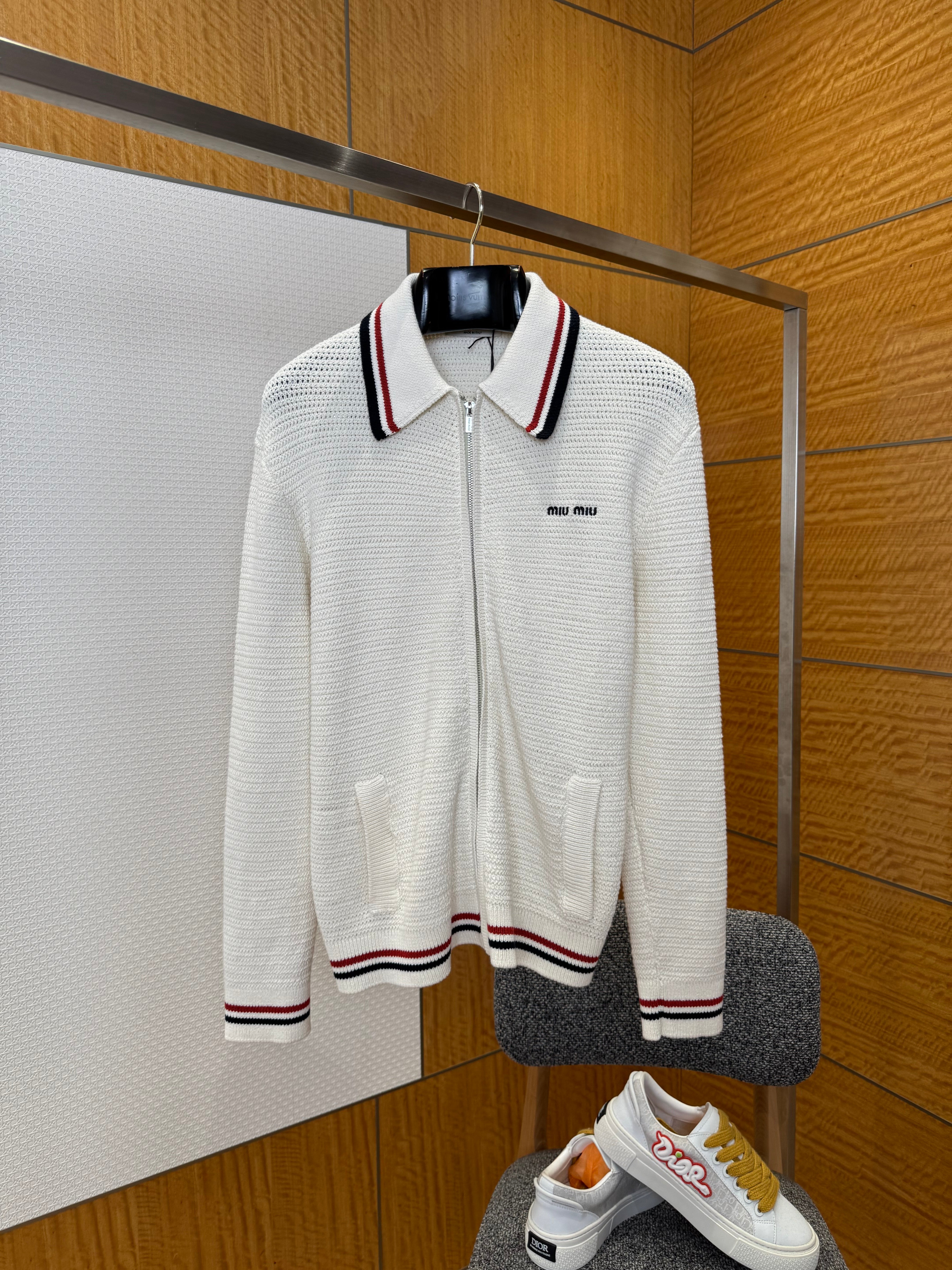 Cardigan Zippé en tricot de coton naturel Miu