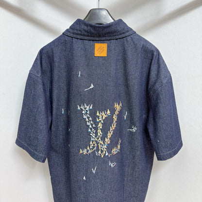 Chemise lv manches courtes brodée en chambray