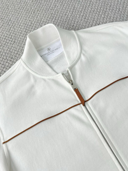 BRUNELLO CUCI Techno Cotton Zip-up Hoodie In White