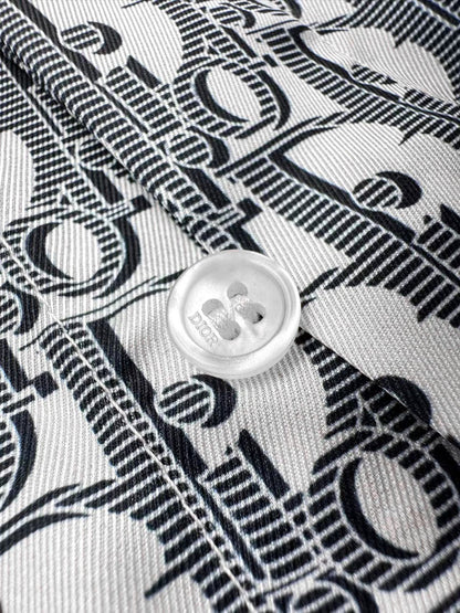 Chemise CD Oblique Sergé de soie blanche et bleue