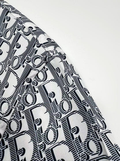 Chemise CD Oblique Sergé de soie blanche et bleue