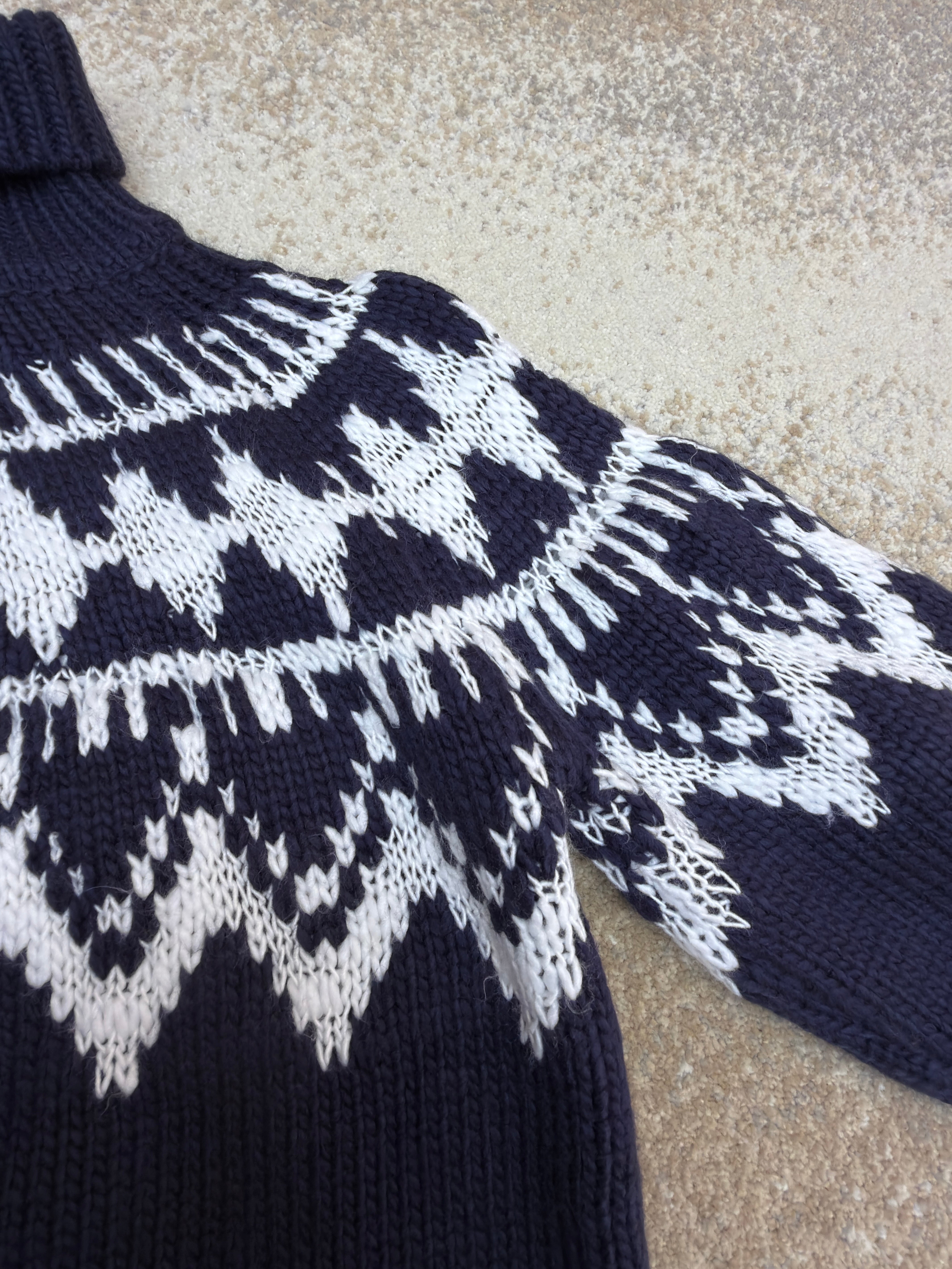 Pull col roulé Cd Maille d'alpaga, laine et coton bleu marine et blancs