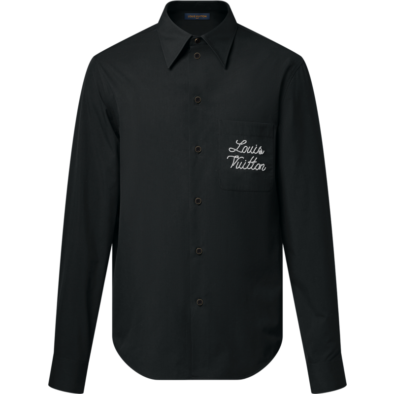 Chemise manches longues à signature brodée lv