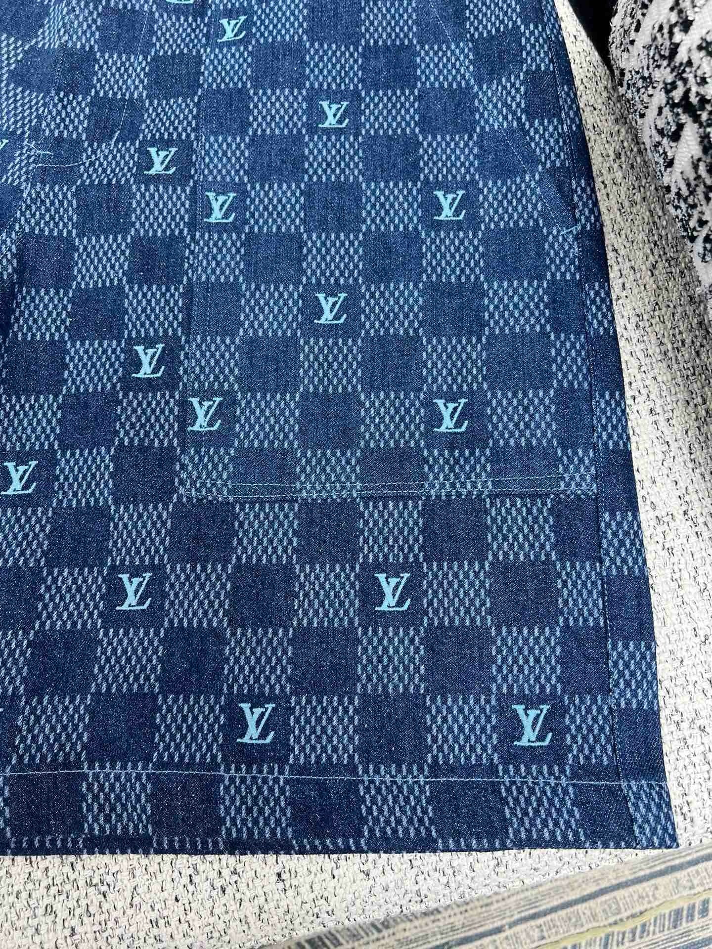 Chemise lv  manches courtes imprimée en denim
