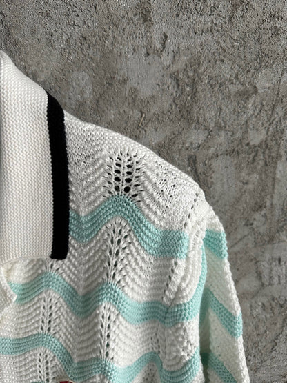 ENSEMBLE GRADIENT WAVE COTTON CROCHET SHORT SLEEVE SHIRT