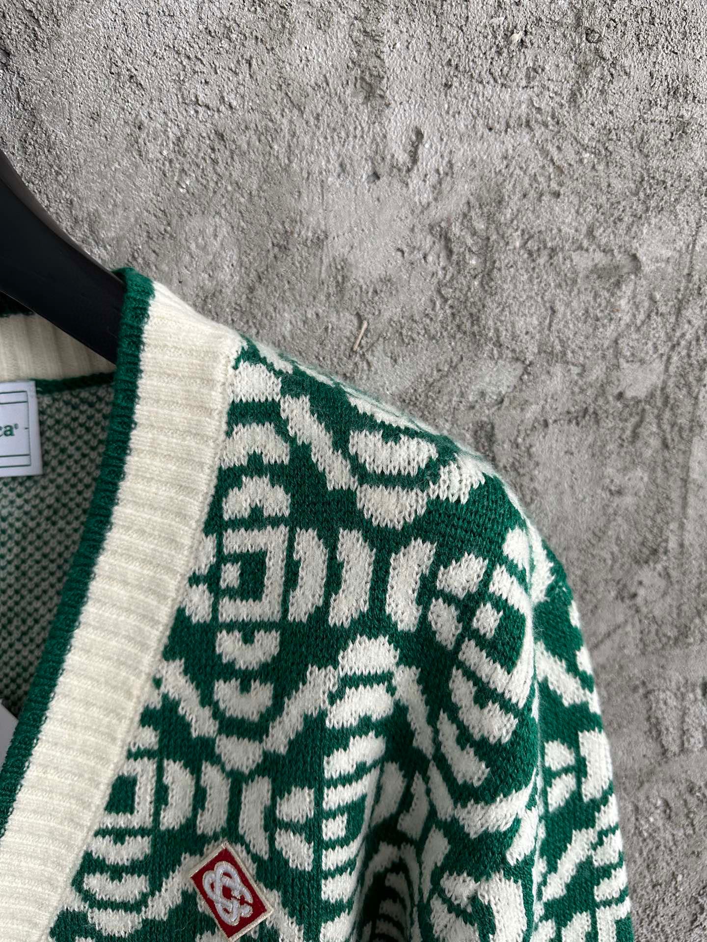 Casa Cardigan Vert et Blanc à motif à Logo en tricot Jacquard