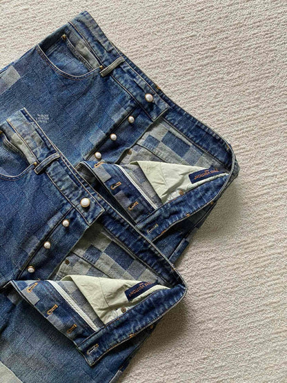 Pantalon droit denim Damier