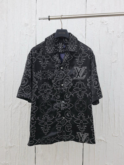 Chemise lv  manches courtes imprimée en soie
