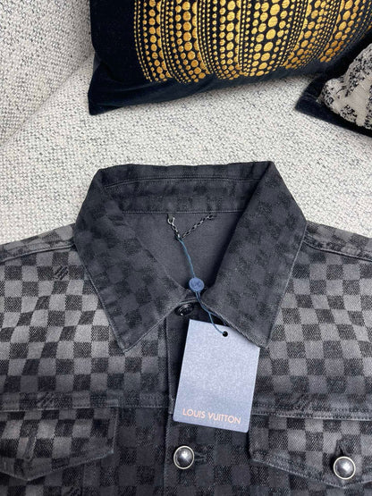 1AHBDY Tracksuit Flocked Damier Denim Trucker Jacket