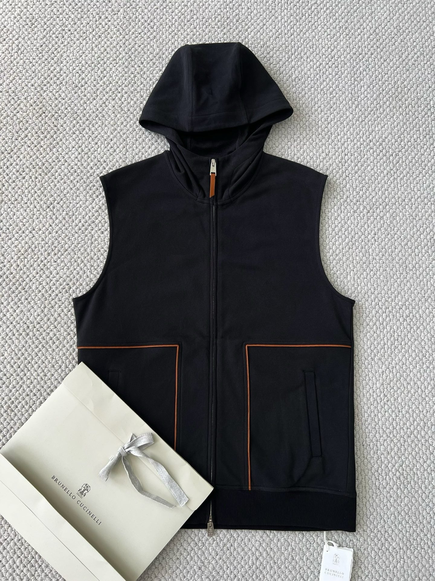 BRUNELLO CUCI Techno Cotton Hooded Gilet In Blue