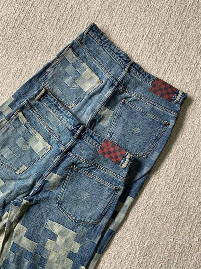 Pantalon droit denim Damier