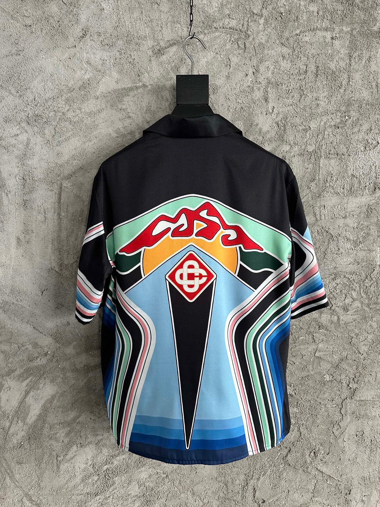 CASAB ENSEMBLE GRAPHIC MOUNTAIN SHORT SLEEVE SILK SHIRT