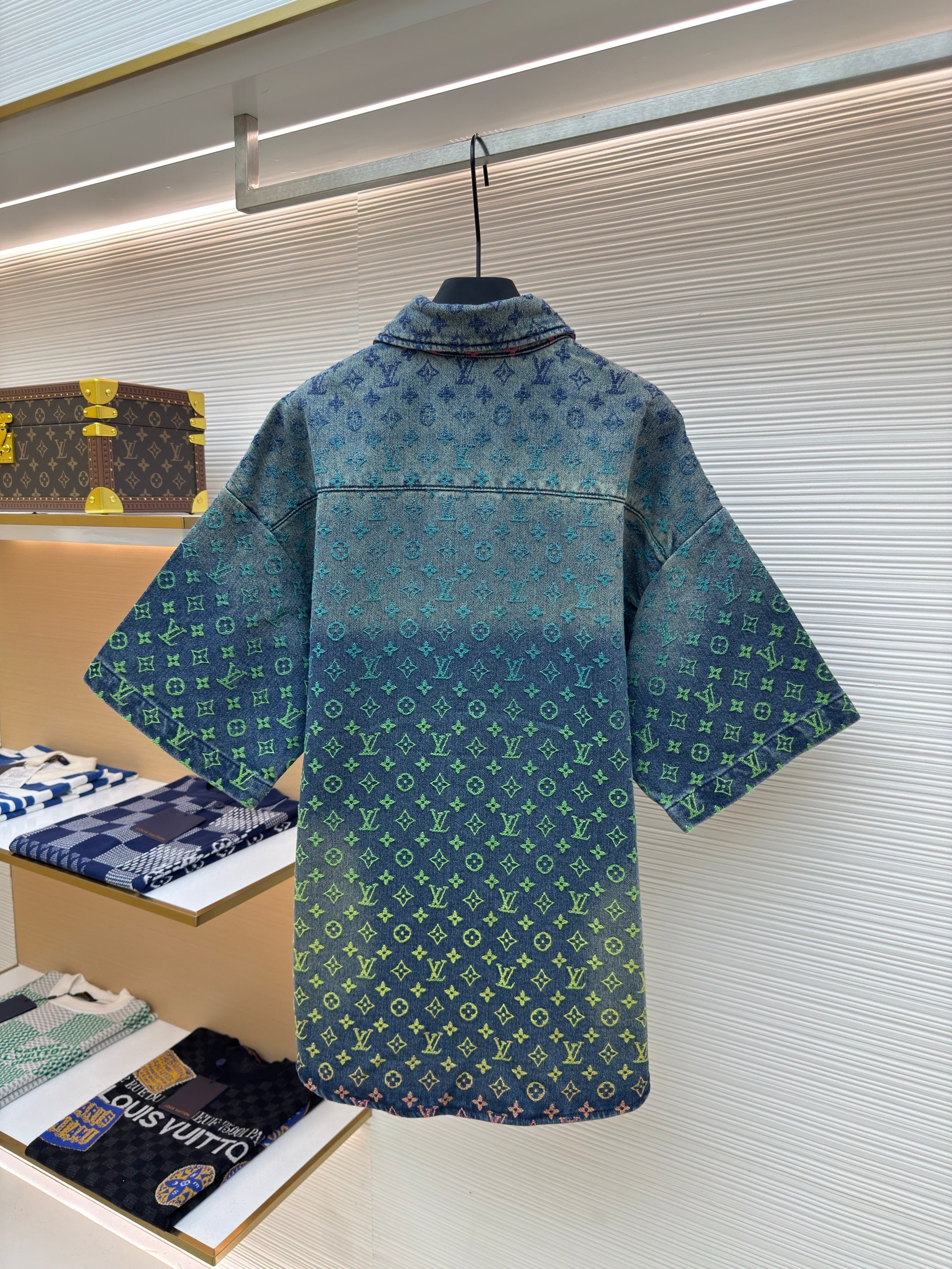 Chemise en jean à manches courtes Rainbow Monogram Indigo bleu
