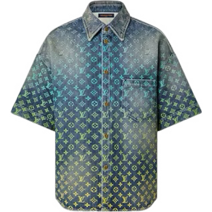 Chemise en jean à manches courtes Rainbow Monogram Indigo bleu