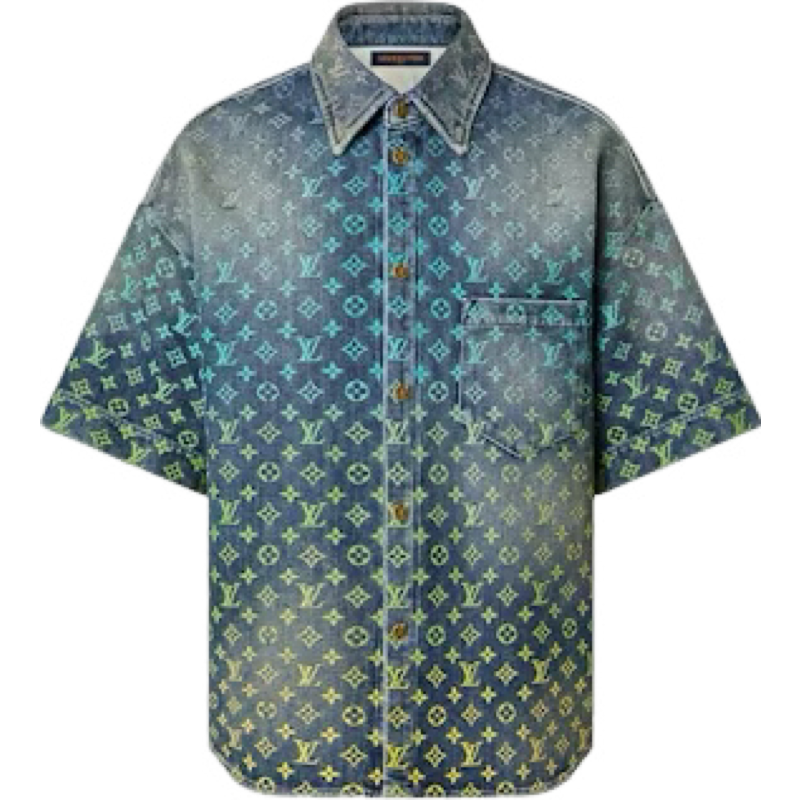 Chemise en jean à manches courtes Rainbow Monogram Indigo bleu