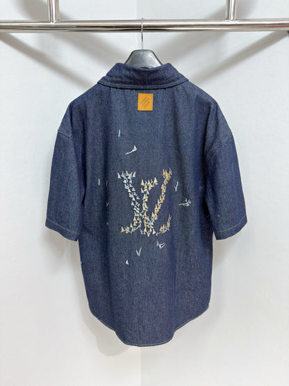 Chemise lv manches courtes brodée en chambray