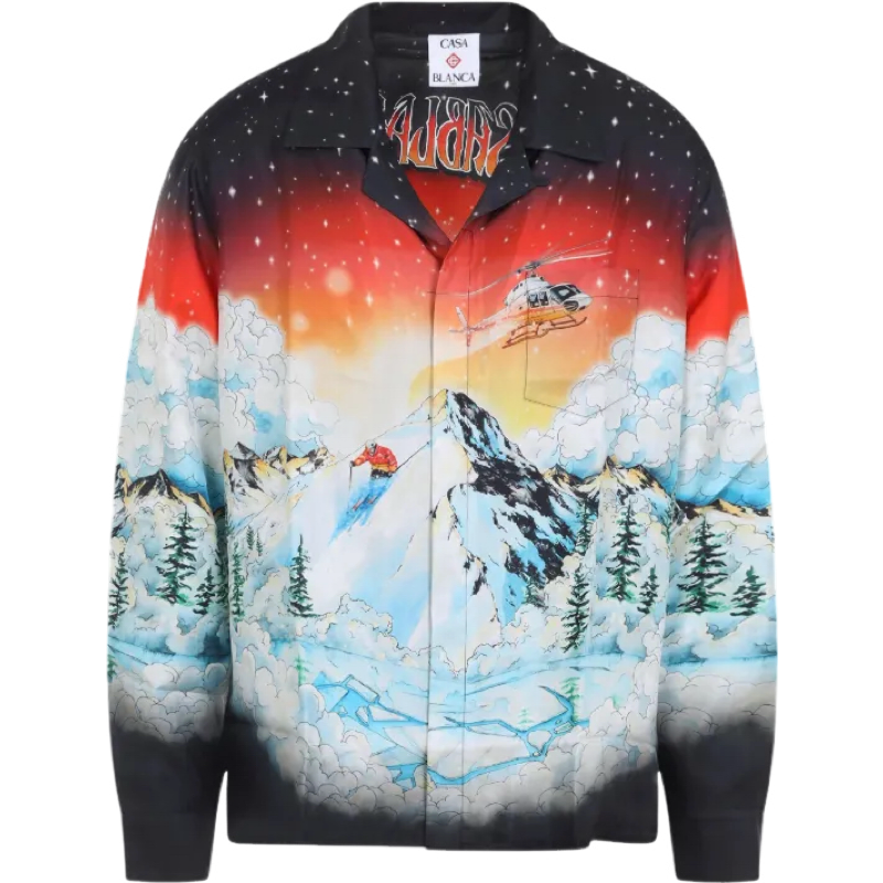Casa chemise en soie à motif scène de ski