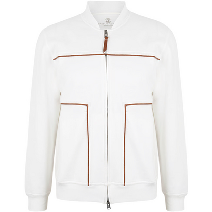 BRUNELLO CUCI Techno Cotton Zip-up Hoodie In White