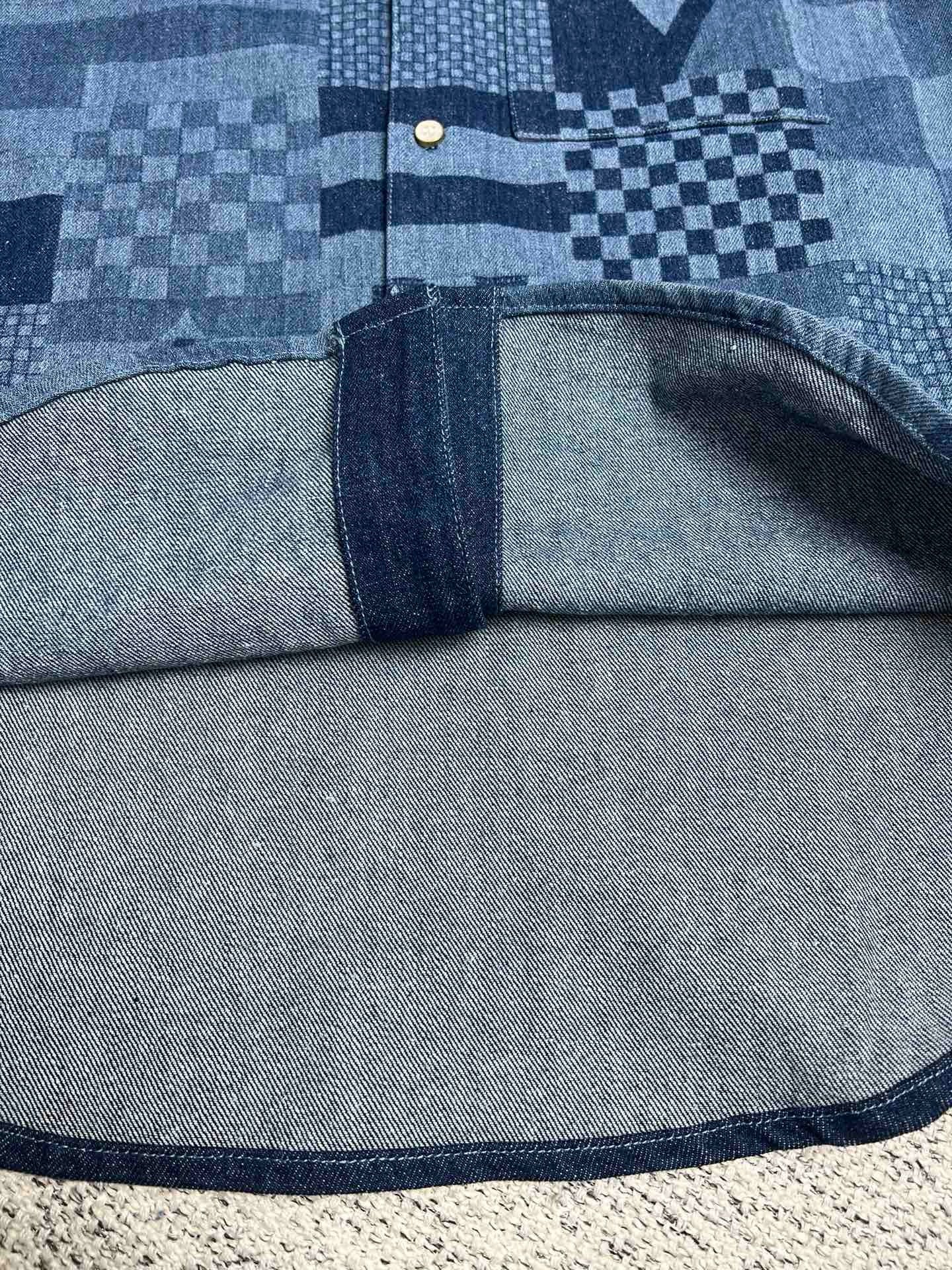 Chemise lv  manches courtes imprimée en denim