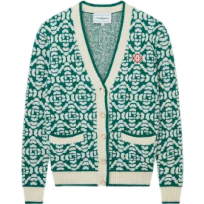 Casa Cardigan Vert et Blanc à motif à Logo en tricot Jacquard