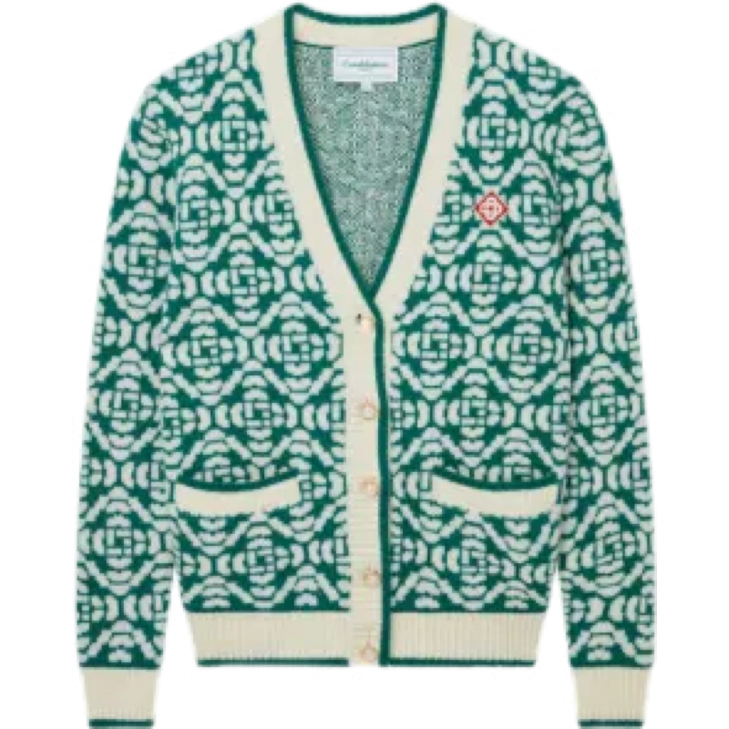 Casa Cardigan Vert et Blanc à motif à Logo en tricot Jacquard