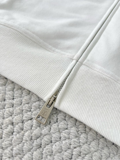 BRUNELLO CUCI Techno Cotton Zip-up Hoodie In White