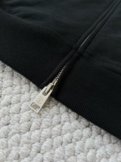 BRUNELLO CUCI Techno Cotton Zip-up Hoodie In Black