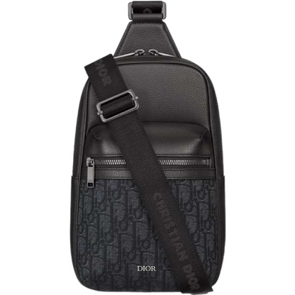 Slingbag Rider 2.0 Toile jacquard CD  Oblique beige et noir et cuir de veau grainé noir  10/10