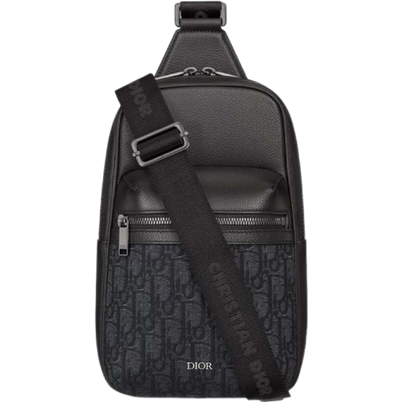 Slingbag Rider 2.0 Toile jacquard CD  Oblique beige et noir et cuir de veau grainé noir  10/10