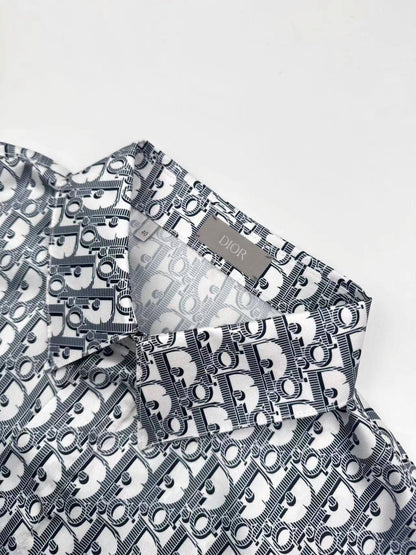 Chemise CD Oblique Sergé de soie blanche et bleue
