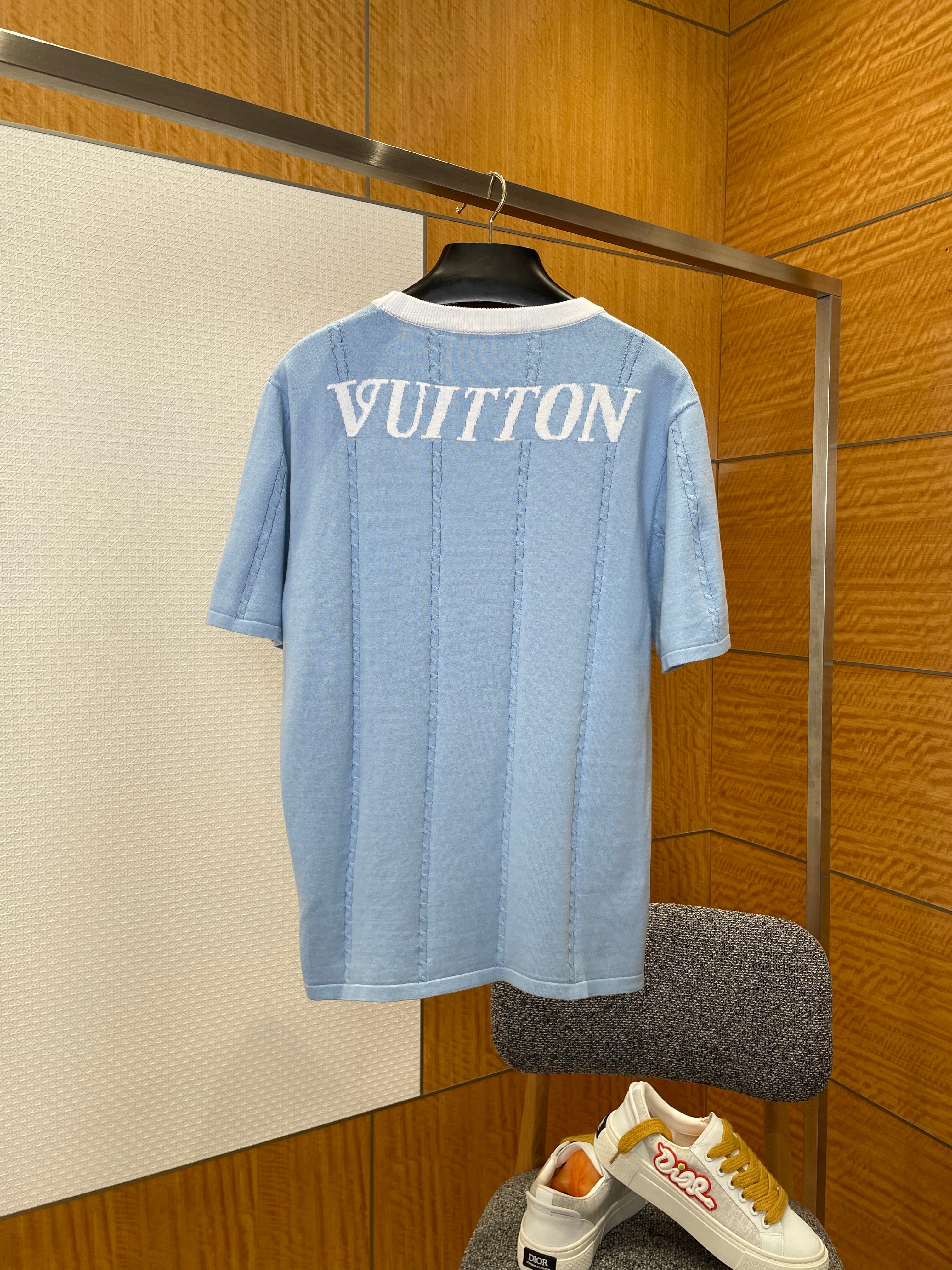 Tee-shirt manches courtes en coton et soie bleu lv