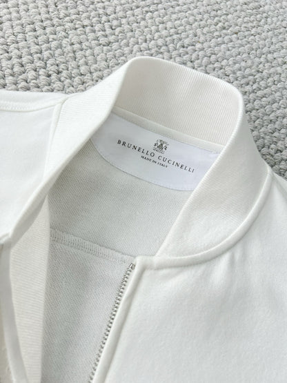 BRUNELLO CUCI Techno Cotton Zip-up Hoodie In White