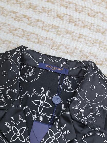 Chemise lv  manches courtes imprimée en soie