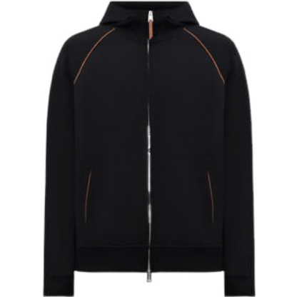 BRUNELLO CUCI Techno Cotton Zip-up Hoodie In Black