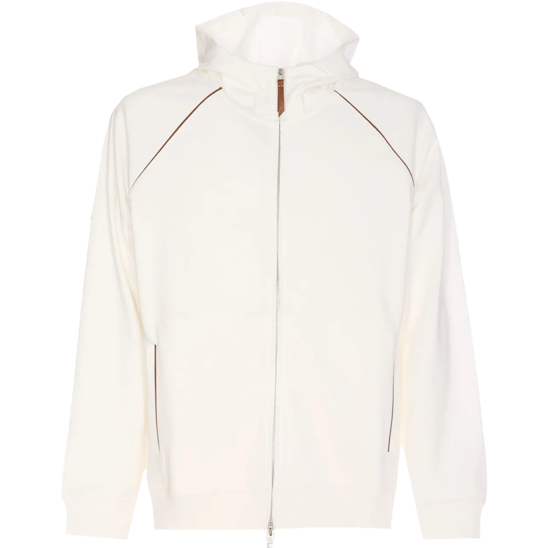 BRUNELLO CUCI Techno Cotton Zip-up Hoodie In White
