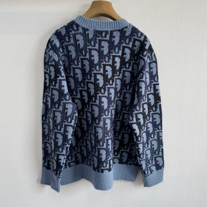 Pull CD Oblique Jacquard de laine bleue