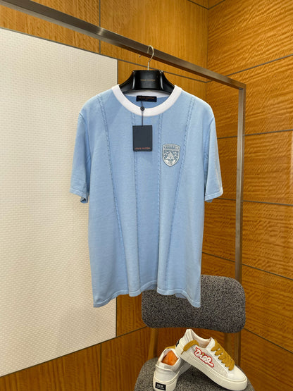 Tee-shirt manches courtes en coton et soie bleu lv