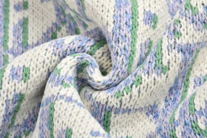 Pull CD Oblique Jacquard de laine vierge blanche et bleue