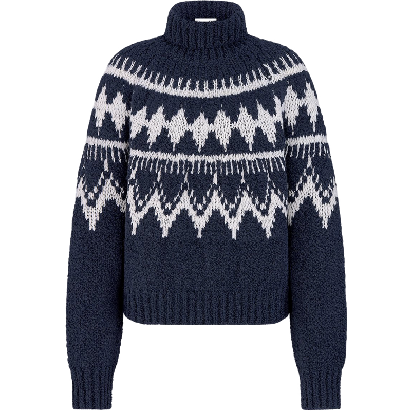 Pull col roulé Cd Maille d'alpaga, laine et coton bleu marine et blancs