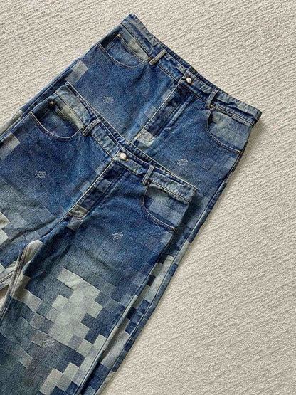 Pantalon droit denim Damier