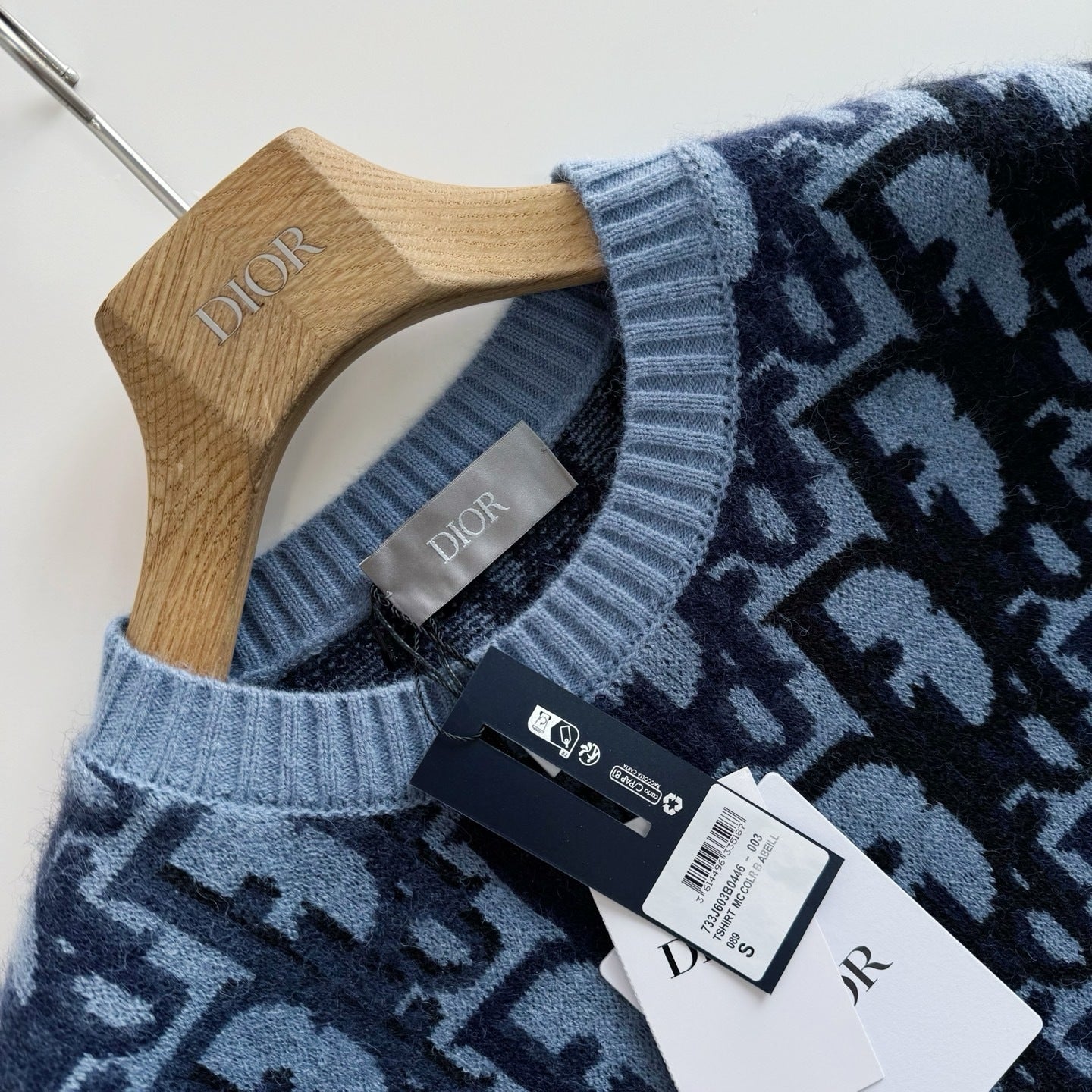 Pull CD Oblique Jacquard de laine bleue