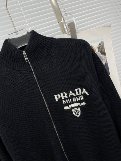 Cardigan laine et cachemire à logo bleu PRD