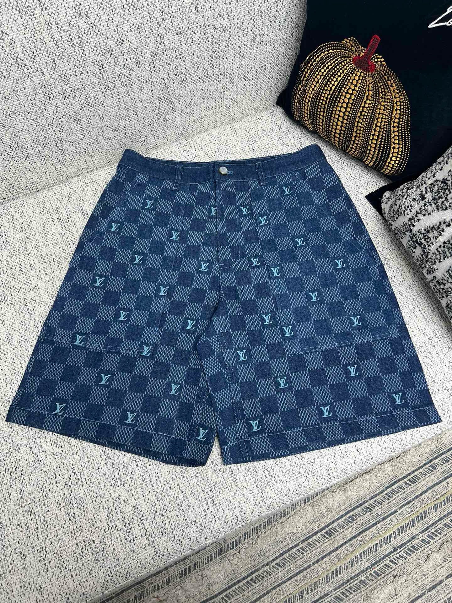 Chemise lv  manches courtes imprimée en denim