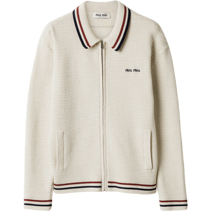 Cardigan Zippé en tricot de coton naturel Miu